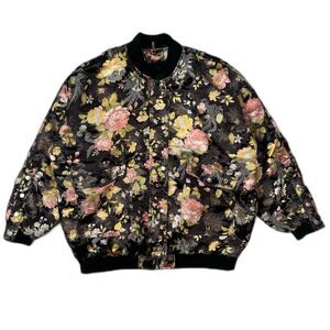 Free People Jaquard Floral AOP Black Bomber Jacket Size M Womens